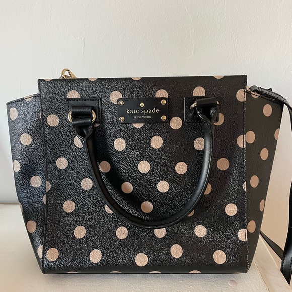 Kate Spade Small Camryn Wellesley Printed Handbag Black & Tan Polka Dot - Picture 1 of 5